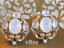 Alfred Philippe Crown Trifari Moonstone Rhinestone Clip On Earrings Pat 1946