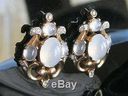 Alfred Philippe Crown Trifari Moonstone Rhinestone Clip On Earrings Pat 1946