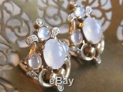 Alfred Philippe Crown Trifari Moonstone Rhinestone Clip On Earrings Pat 1946