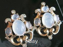 Alfred Philippe Crown Trifari Moonstone Rhinestone Clip On Earrings Pat 1946