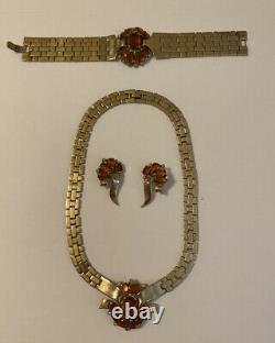 Alfred Philippe Crown Trifari Necklace Bracelet Earrings Set