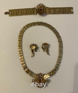 Alfred Philippe Crown Trifari Necklace Bracelet Earrings Set