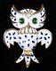Alfred Philippe Crown Trifari OWL Brooch Enamel Green Glass Cabochon Eyes Signed