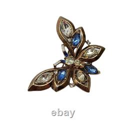 Alfred Philippe Crown Trifari Pat 159924 1950s Butterfly Pin Blue Rhinestones