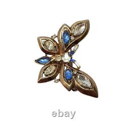 Alfred Philippe Crown Trifari Pat 159924 1950s Butterfly Pin Blue Rhinestones