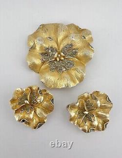 Alfred Philippe Crown Trifari Pave' Trifanium Pansy Floral Brooch & Earrings Set