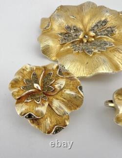 Alfred Philippe Crown Trifari Pave' Trifanium Pansy Floral Brooch & Earrings Set