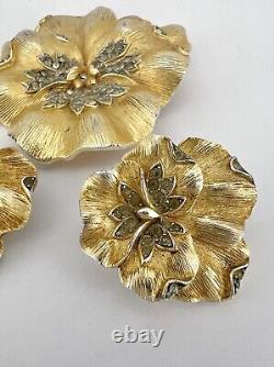 Alfred Philippe Crown Trifari Pave' Trifanium Pansy Floral Brooch & Earrings Set
