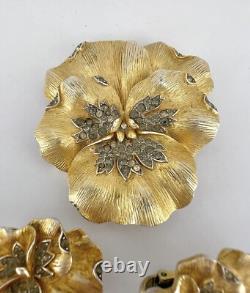 Alfred Philippe Crown Trifari Pave' Trifanium Pansy Floral Brooch & Earrings Set