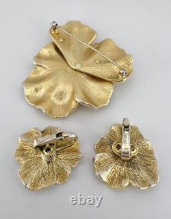 Alfred Philippe Crown Trifari Pave' Trifanium Pansy Floral Brooch & Earrings Set