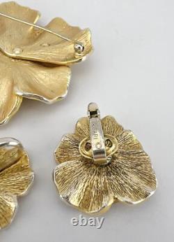 Alfred Philippe Crown Trifari Pave' Trifanium Pansy Floral Brooch & Earrings Set