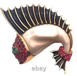 Alfred Philippe Crown Trifari Pearl Belly Rhinestone Figural Leaping Fish Brooch