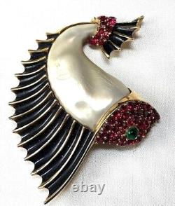 Alfred Philippe Crown Trifari Pearl Belly Rhinestone Figural Leaping Fish Brooch