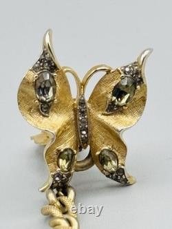 Alfred Philippe Crown Trifari RARE Butterfly Sweater Guards Smoky Rhinestone