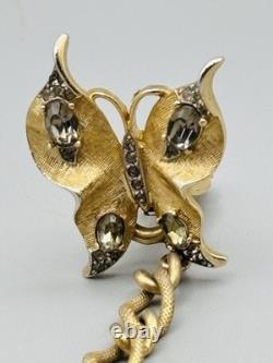 Alfred Philippe Crown Trifari RARE Butterfly Sweater Guards Smoky Rhinestone