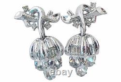 Alfred Philippe Crown Trifari Rhinestone Grape Runway Statement Earrings