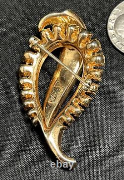 Alfred Philippe Crown Trifari Ruby Baguette & Crystal Dimensional Leaf Brooch