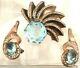Alfred Philippe Crown Trifari Sterling Silver Aqua Blue Brooch & Earring Set