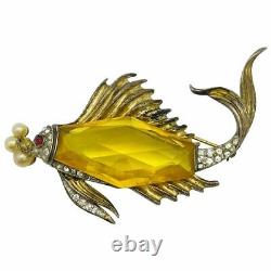 Alfred Philippe Crown Trifari Sterling Silver Fish Jelly Belly Brooch