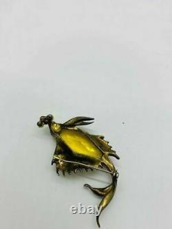 Alfred Philippe Crown Trifari Sterling Silver Fish Jelly Belly Brooch