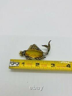 Alfred Philippe Crown Trifari Sterling Silver Fish Jelly Belly Brooch