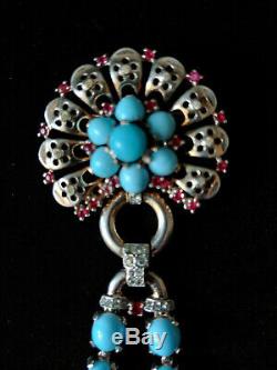 Alfred Philippe Crown Trifari Sterling Turquoise Dangle Brooch and Earrings Set