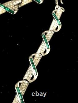 Alfred Philippe Crown Trifari Weaving Green Baguette & Rhinestone Necklace Set