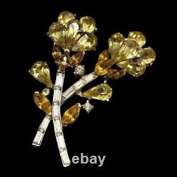Alfred Philippe Crown Trifari Yellow Flower Spray Brooch Vtg 50s Rhinestone RARE