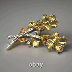 Alfred Philippe Crown Trifari Yellow Flower Spray Brooch Vtg 50s Rhinestone RARE