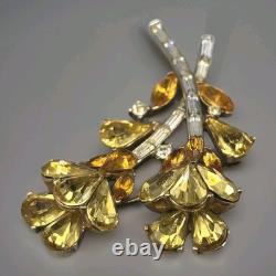 Alfred Philippe Crown Trifari Yellow Flower Spray Brooch Vtg 50s Rhinestone RARE