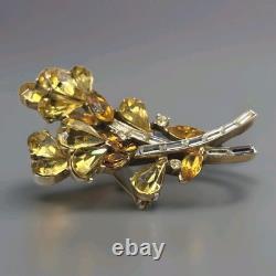 Alfred Philippe Crown Trifari Yellow Flower Spray Brooch Vtg 50s Rhinestone RARE