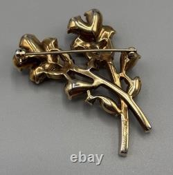Alfred Philippe Crown Trifari Yellow Flower Spray Brooch Vtg 50s Rhinestone RARE