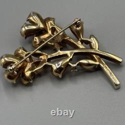 Alfred Philippe Crown Trifari Yellow Flower Spray Brooch Vtg 50s Rhinestone RARE