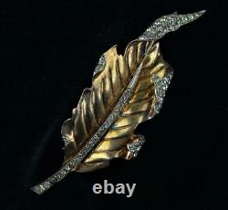 Alfred Philippe Designed Crown Trifari Sterling Silver Leaf Fur Brooch Pin