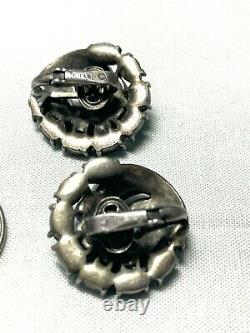 Alfred Philippe Emerald Green Rhinestone Inset Earrings Crystal Caps
