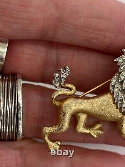 Alfred Philippe For Crown Trifari Rhinestone And Gold Tone Lion Brooch