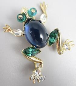 Alfred Philippe For Trifari Blue Jelly Belly Tree Frog Brooch Pin
