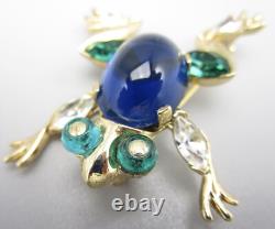 Alfred Philippe For Trifari Blue Jelly Belly Tree Frog Brooch Pin
