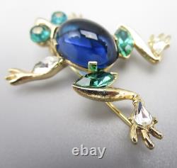 Alfred Philippe For Trifari Blue Jelly Belly Tree Frog Brooch Pin