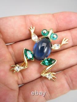 Alfred Philippe For Trifari Blue Jelly Belly Tree Frog Brooch Pin