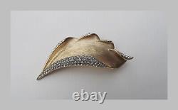 Alfred Philippe For Trifari Brooch Brushed Gold Pave Rhinestones Pin Rare