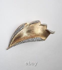 Alfred Philippe For Trifari Brooch Brushed Gold Pave Rhinestones Pin Rare