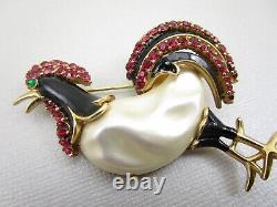 Alfred Philippe For Trifari Enamel Rhinestone Pearl Belly Rooster Brooch Pin