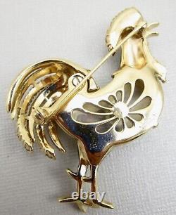 Alfred Philippe For Trifari Enamel Rhinestone Pearl Belly Rooster Brooch Pin