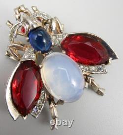 Alfred Philippe For Trifari Sterling Faux Moonstone Jelly Belly Bug Fly Brooch