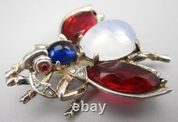 Alfred Philippe For Trifari Sterling Faux Moonstone Jelly Belly Bug Fly Brooch