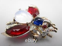 Alfred Philippe For Trifari Sterling Faux Moonstone Jelly Belly Bug Fly Brooch
