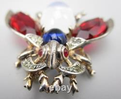Alfred Philippe For Trifari Sterling Faux Moonstone Jelly Belly Bug Fly Brooch