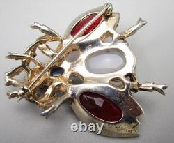 Alfred Philippe For Trifari Sterling Faux Moonstone Jelly Belly Bug Fly Brooch