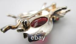 Alfred Philippe For Trifari Sterling Faux Moonstone Jelly Belly Bug Fly Brooch